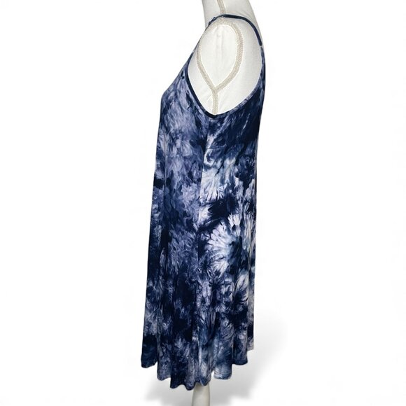 MSBasic Size L Blue Tie Dye Sundress Spaghetti Dress Boho Hippie Flowy Beach - Picture 3 of 8